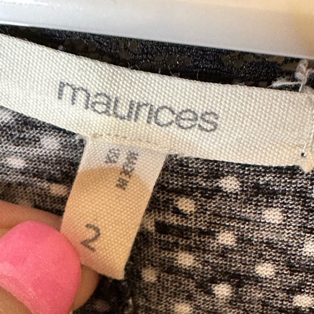 Maurices 2X Black White Polka Dot V-Neck Lace Flutter Sleeve Blouse - Picture 3 of 6